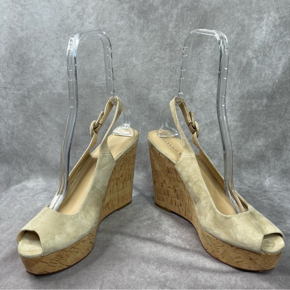 Veronica Beard Dali Suede Wedge Cork Sandals In Beige Color Size 10 - Picture 9 of 9